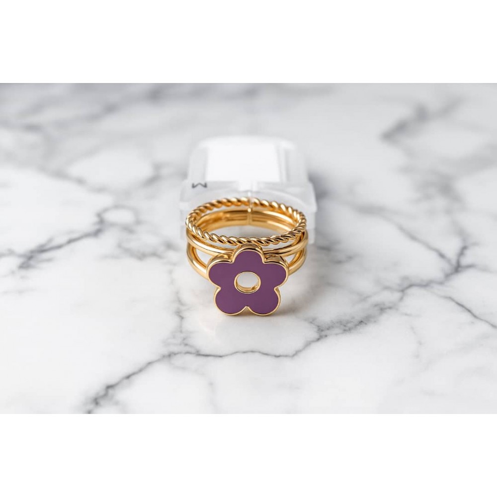 پک 3 عددی انگشتر طلایی ساده،طنابی و گل بنفش