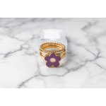 پک 3 عددی انگشتر طلایی ساده،طنابی و گل بنفش