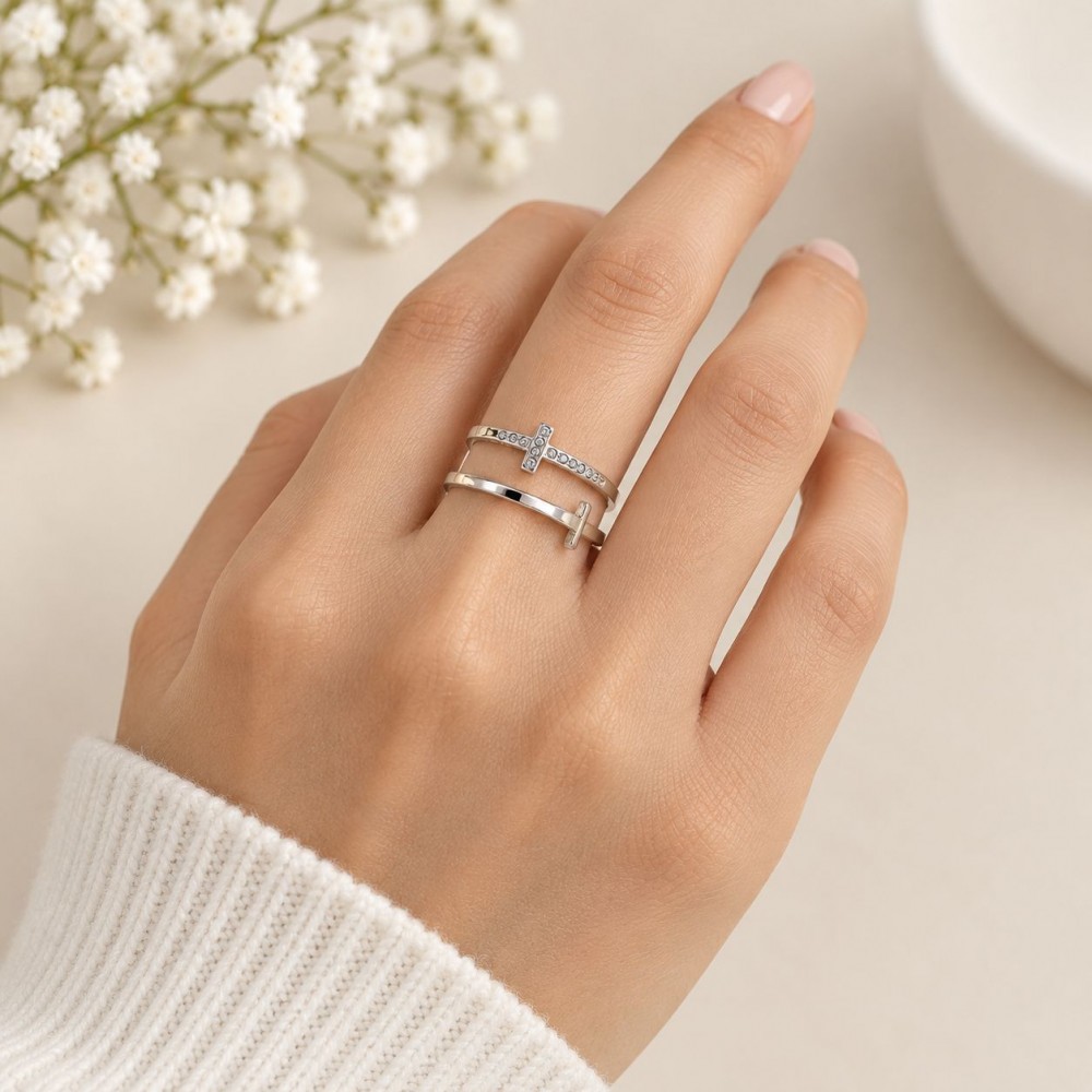 انگشتر دو لاین روکش نقره دخترانه برند accessories
