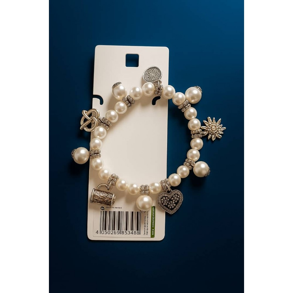 دستبند مرواریدی سفید آویزدار برند six