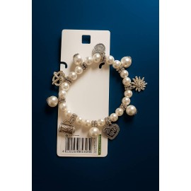 دستبند مرواریدی سفید آویزدار برند six