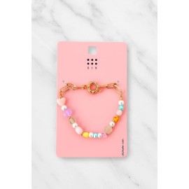 دستبند مهره ای ترکیبی با زنجیر طلایی برند six