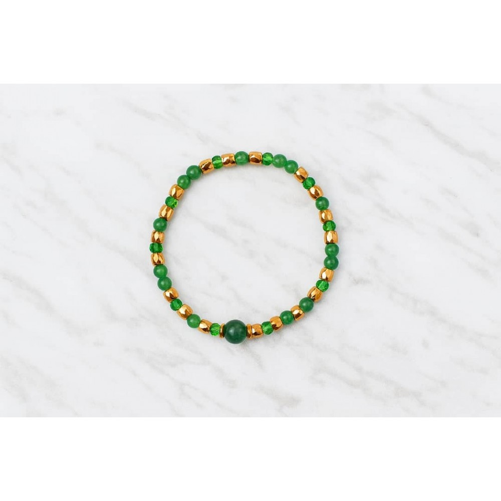 دستبند دخترانه مرواریدی سبز و طلایی