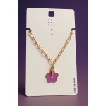 دستبند زنجیری طلایی رنگ ثابت با آویز گل بنفش برند six