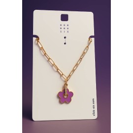 دستبند زنجیری طلایی رنگ ثابت با آویز گل بنفش برند six