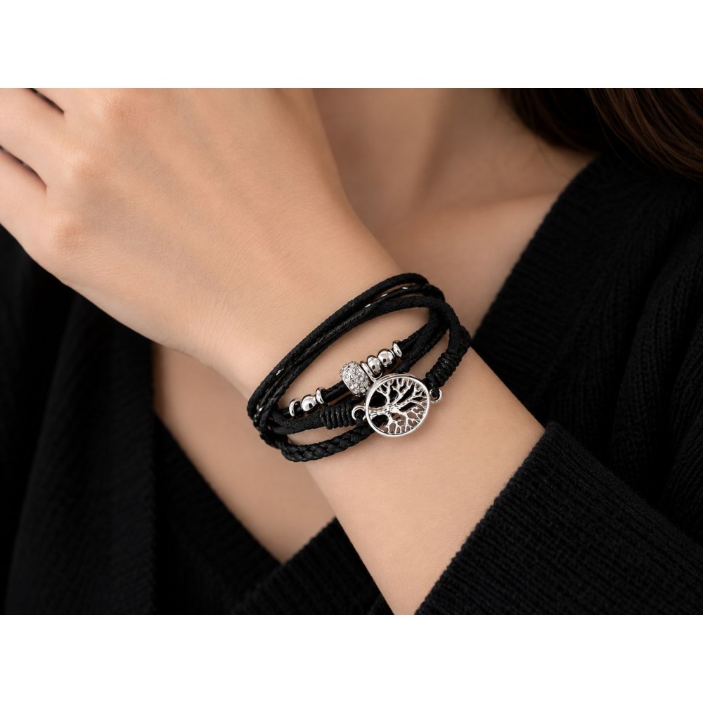 دستبند چرمی مشکی با آویز درخت زندگی و قفل مگنتی برند accessories