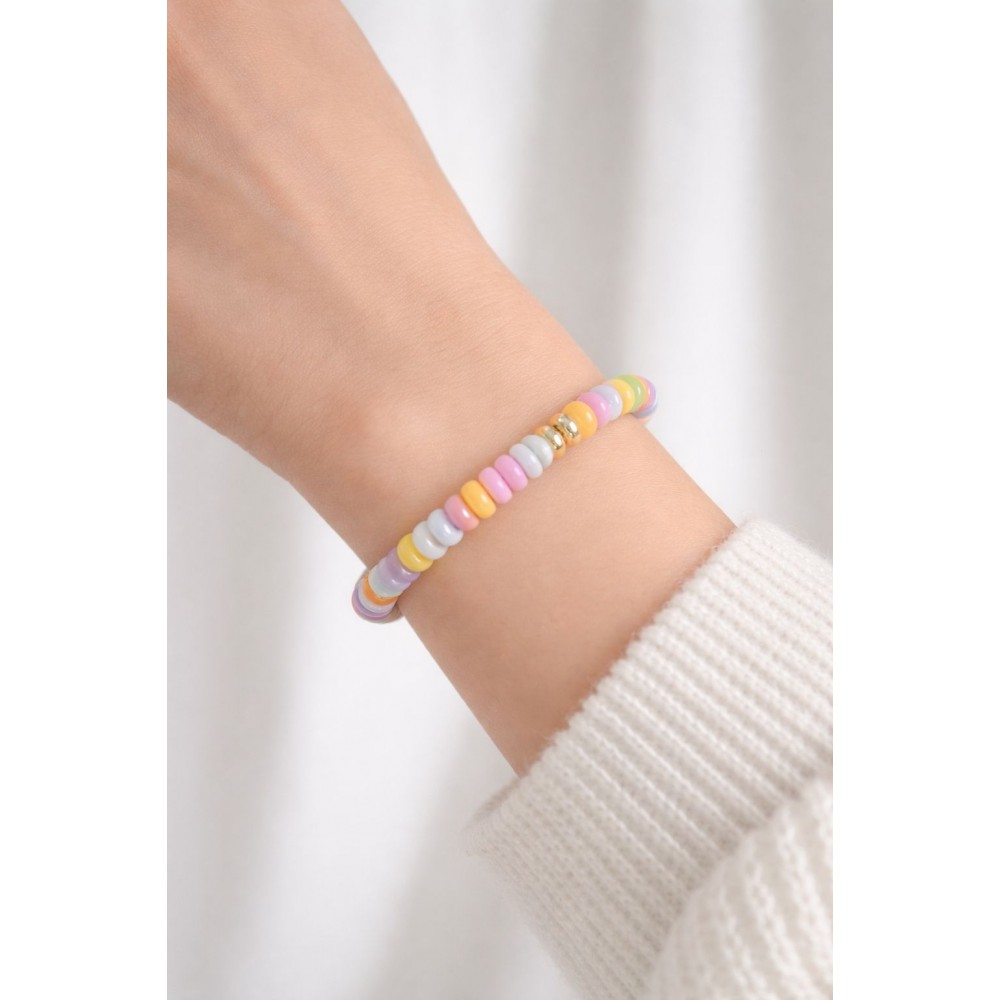 دستبند دخترانه مهره ای رنگی پاستیلی