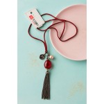 گردنبند بلند قرمز فانتزی آویزدار