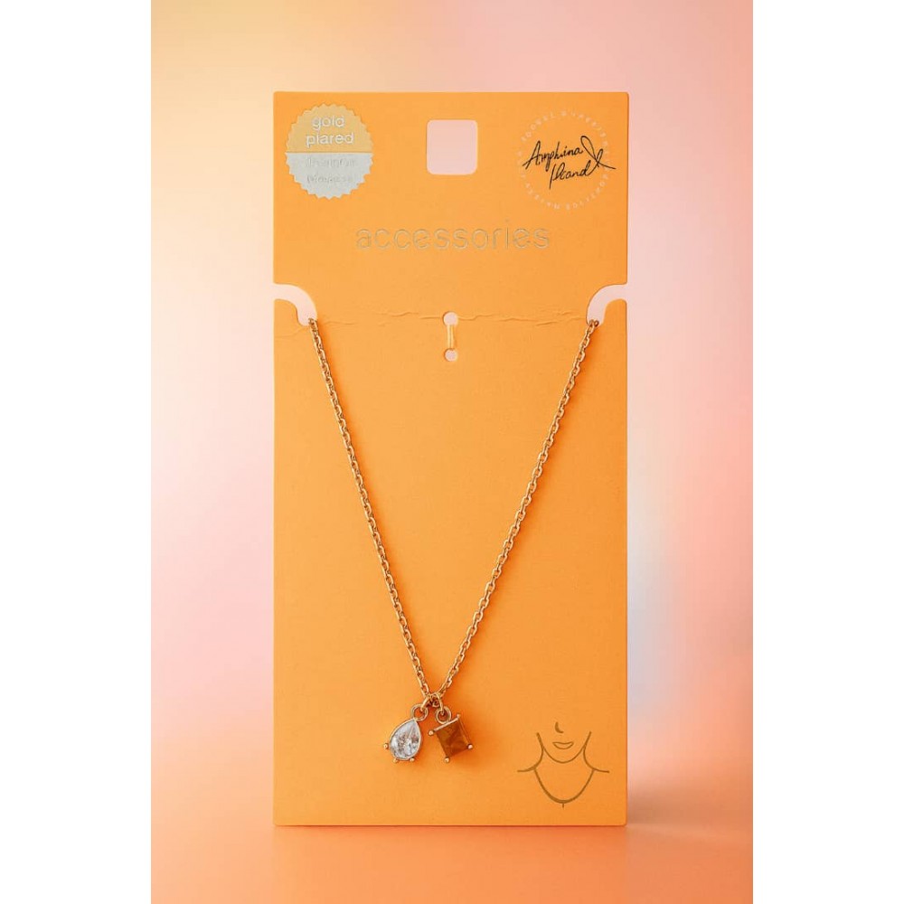 گردنبند ظریف طلایی رنگ ثابت با دو پلاک نگینی برند accessories