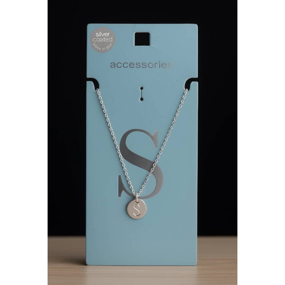 گردنبند استیل روکش نقره با پلاک S