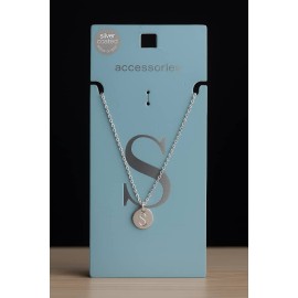 گردنبند استیل روکش نقره با پلاک S