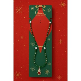 گردنبند دخترانه مرواریدی سبز با پلاک خرس فانتزی برند I am