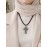 گردنبند مشکی زنانه با پلاک صلیب نگین دار برند accessories