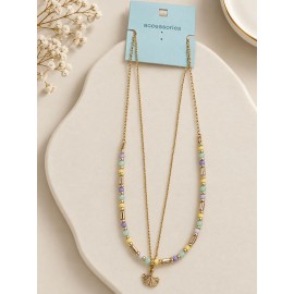 گردنبند دولایه مهره ای و زنجیری طلایی پلاک صدفی برند accessories