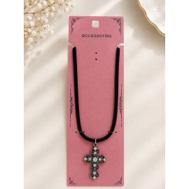 گردنبند مشکی زنانه با پلاک صلیب نگین دار برند accessories