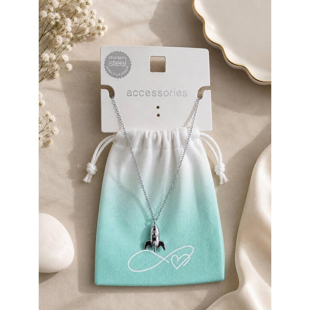 گردنبند استیل ضد حساسیت پلاک فانتزی موشک برند accessories