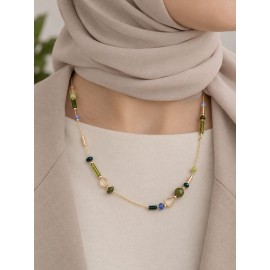 گردنبند زنجیری طلایی رنگ ثابت با مهره های رنگی برند accessories