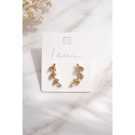 گوشواره میخی شاخه برگ طلایی نگین دار برند آلمانی I am