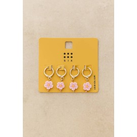 گوشواره حلقه ای آویز گل صورتی برند six