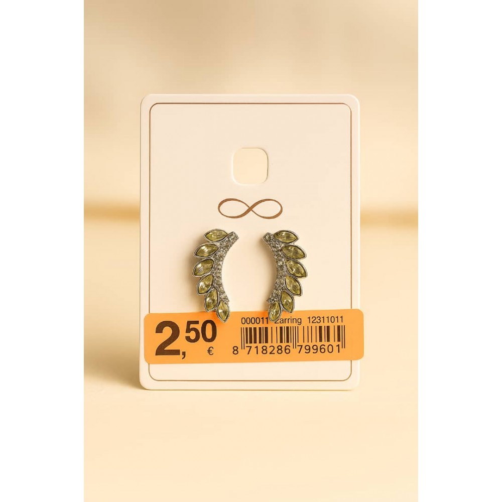 گوشواره میخی طرح گندمی سبز نگین دار 