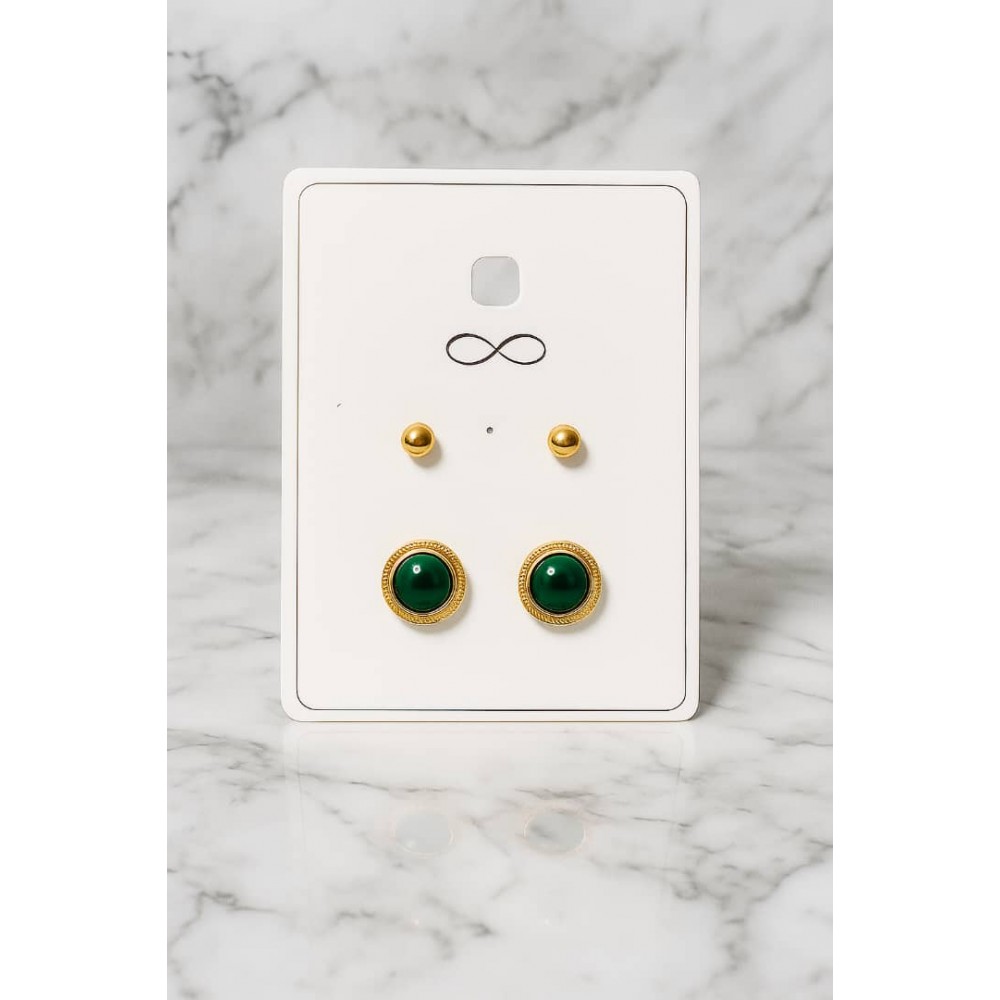 پک گوشواره میخی دو عددی سبز و طلایی