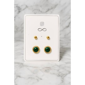 پک گوشواره میخی دو عددی سبز و طلایی