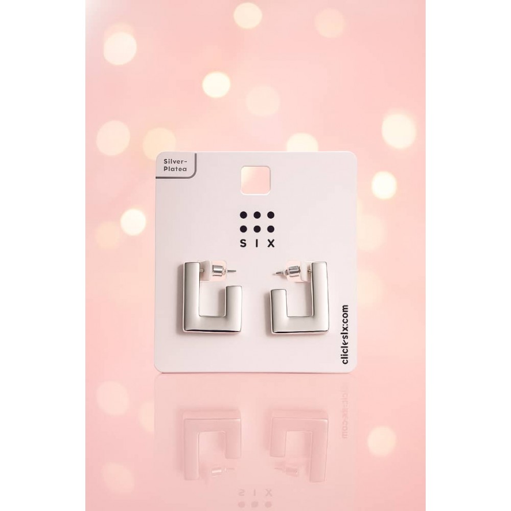 گوشواره میخی طرح L روکش نقره برند six