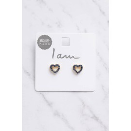 گوشواره میخی قلب روکش نقره با نگین های آبی برند I am