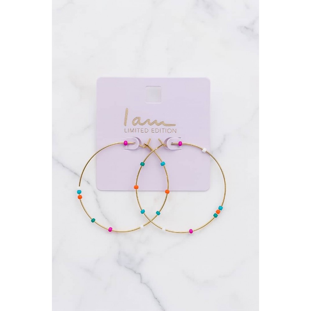 گوشواره حلقه ای طلایی با مهره های رنگی برند I am
