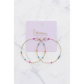 گوشواره حلقه ای طلایی با مهره های رنگی برند I am