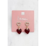 گوشواره میخی قلبی قرمز نگین دار برند I am