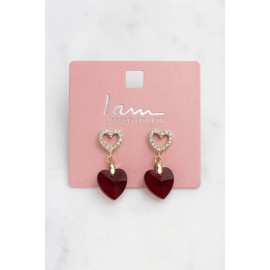 گوشواره میخی قلبی قرمز نگین دار برند I am