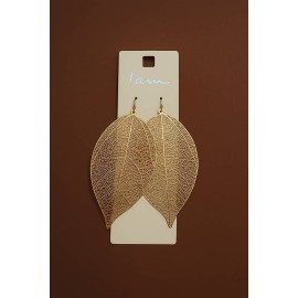 گوشواره آویز برگ طلایی رنگ ثابت مجلسی برند I am