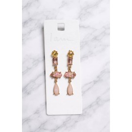 گوشواره آویز نگین دار صورتی مرمری مجلسی برند I am