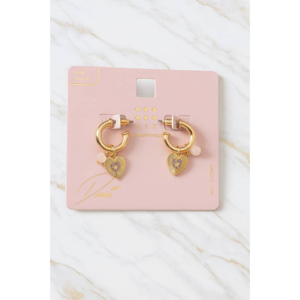 گوشواره میخی آویز قلبی آبکاری طلا برند six