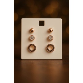 پک گوشواره میخی 3 عددی رزگلد نگین دار