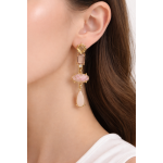 گوشواره آویز نگین دار صورتی مرمری مجلسی برند I am