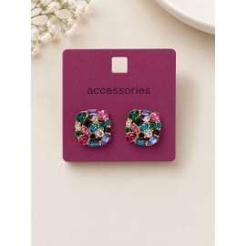 گوشواره میخی مجلسی جواهری چندرنگ برند accessories