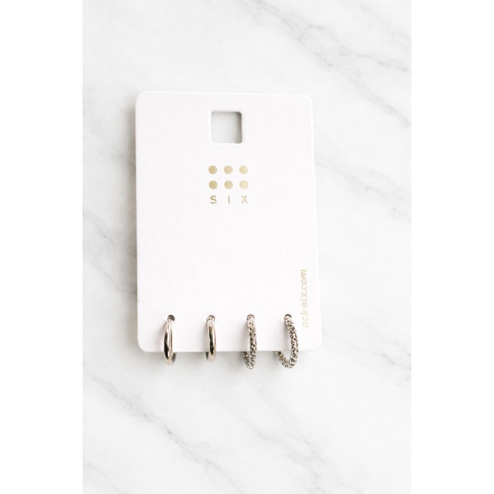 گوشواره حلقه ای مینیمال نقره ای دخترانه 2 عددی برند six