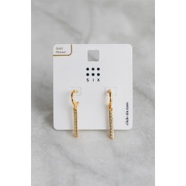 گوشواره نیم حلقه ای روکش طلا آویز نگین دار برند six