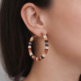 گوشواره نیم حلقه ای مهره ای رنگی