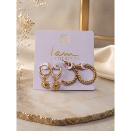 ست 2 عددی گوشواره زنانه طرح خورشید طلایی و نیم حلقه ای برند I am