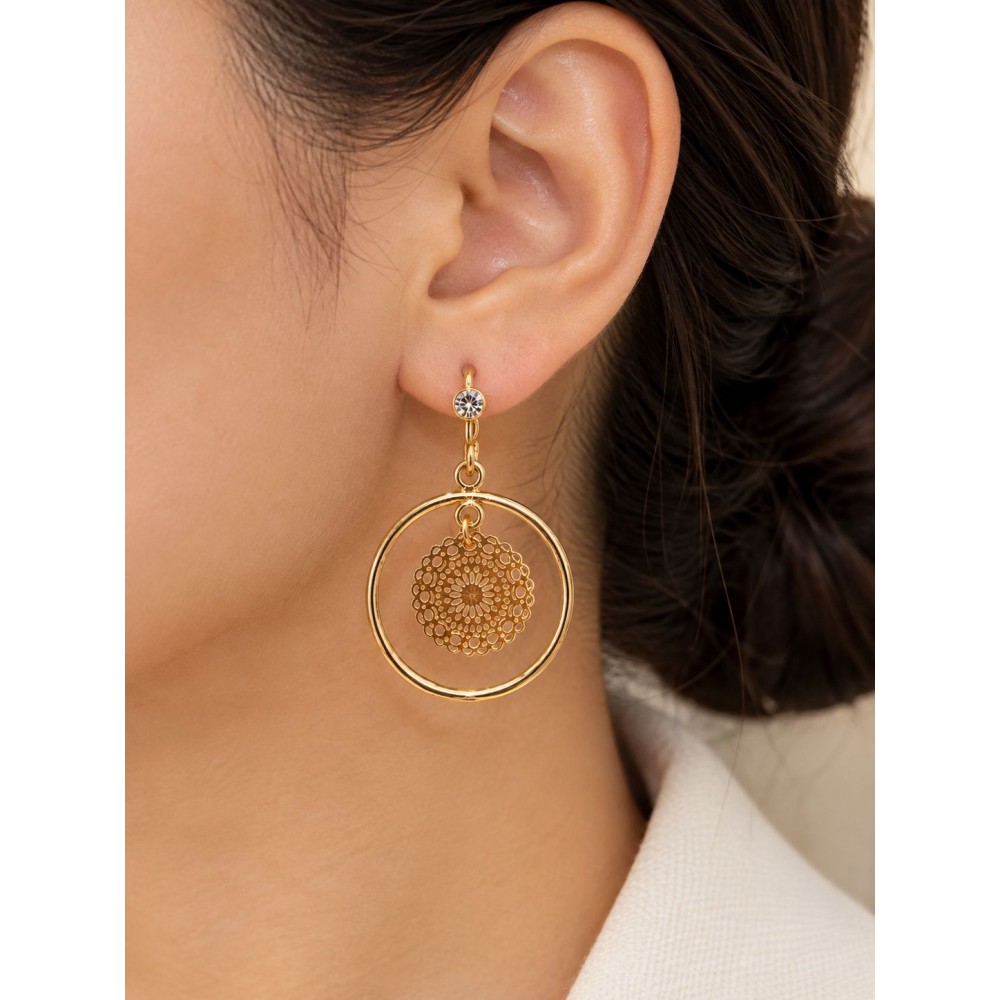 گوشواره زنانه آویز حلقه ای طلایی برند accessories