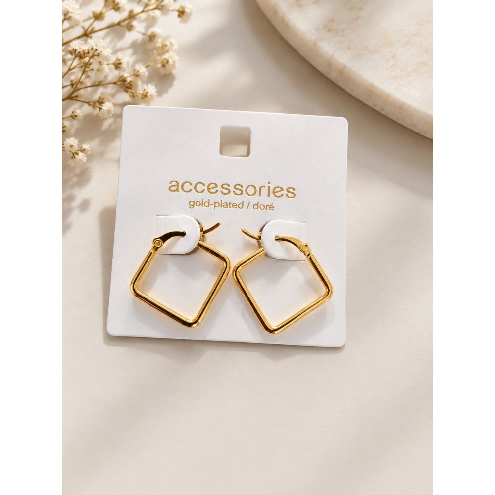 گوشواره دخترانه استیل روکش طلا مربعی برند accessories