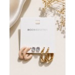 ست گوشواره سه جفتی نیم حلقه ای و میخی نگین دار برند accessories
