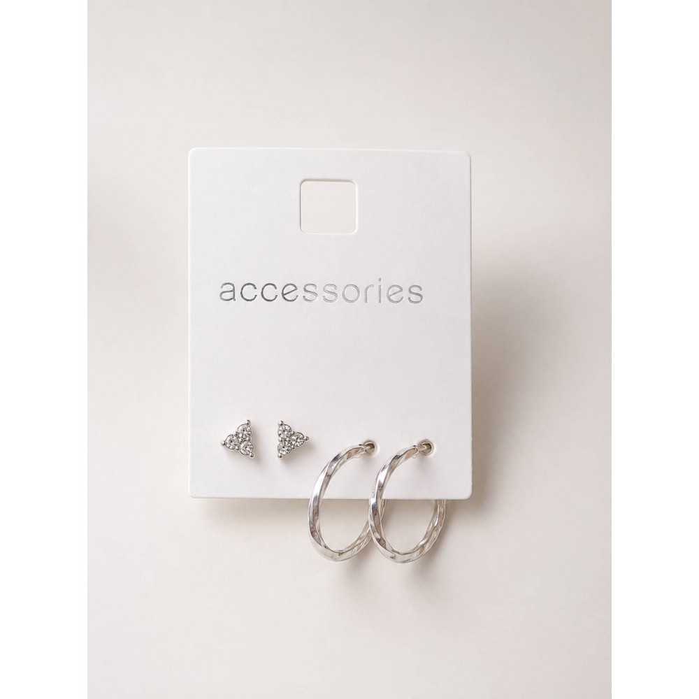 ست گوشواره زنانه حلقه ای و میخی نگین دار نقره ای برند accessories