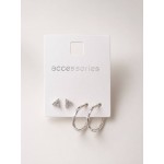 ست گوشواره زنانه حلقه ای و میخی نگین دار نقره ای برند accessories