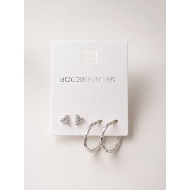ست گوشواره زنانه حلقه ای و میخی نگین دار نقره ای برند accessories