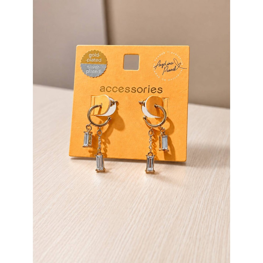 گوشواره نیم حلقه ای آویز نگین مستطیی برند accessories