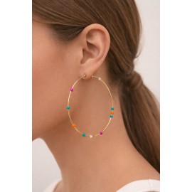 گوشواره حلقه ای طلایی با مهره های رنگی برند I am